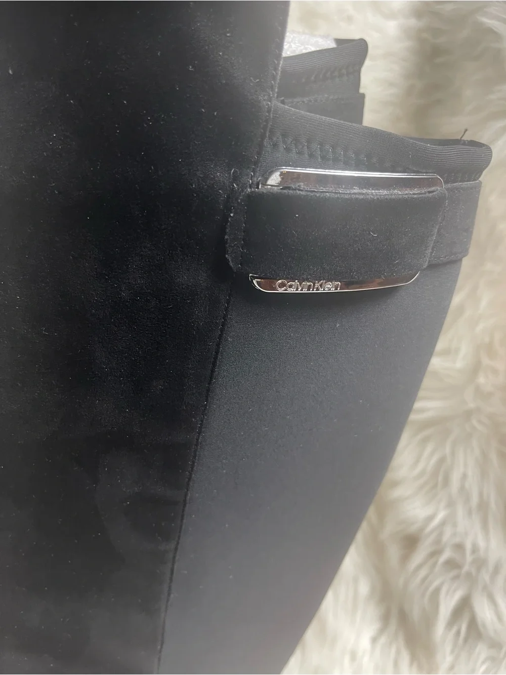 Calvin Klein synthetic suede over the knee boots SZ10 silver accent side zipper